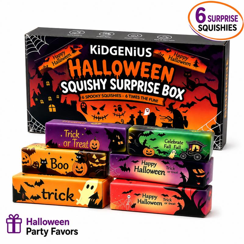 Halloween Stress Ball Set by KIDGENIUS, Soft PU Slow Rising Squishy Fidget Toys in 3-Pack or 6-Piece Gift Box for Party Favors and Sensory Desk Breaks