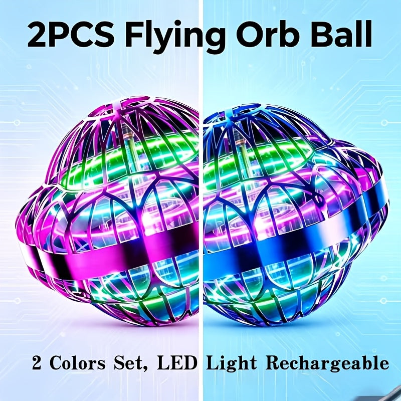 360 Rotating Flying Ball Toy 2-Pack Floating Hover Magic Handheld USB Rechargeable Indoor Outdoor Kids Boys Girls Teens Birthday Christmas Gift