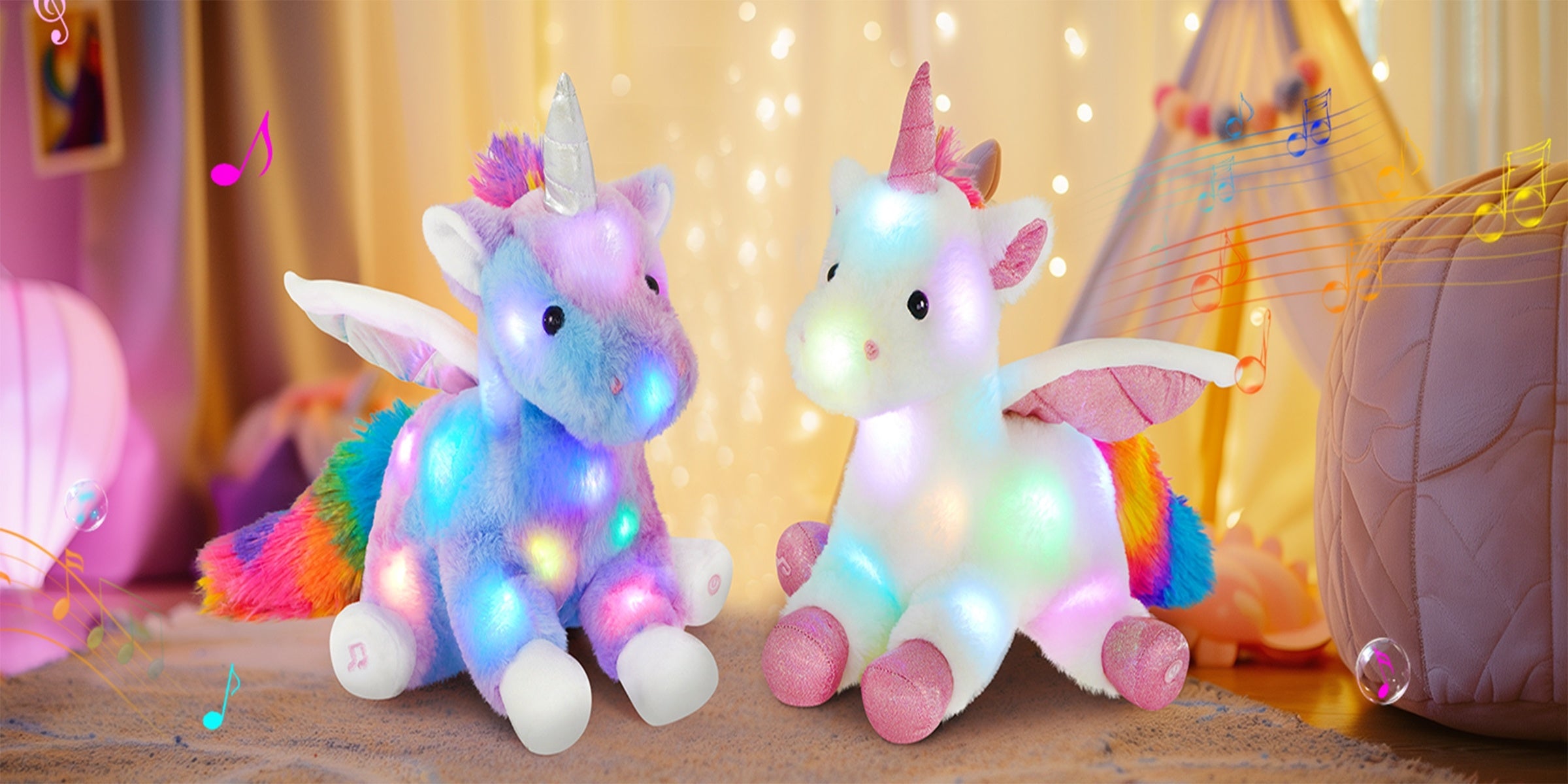 Glowing Unicorn Plush Toy with Music – Rainbow Light Up Stuffed Unicorn, Glow in the Dark Unicorn Stuffed Animal Gift for Kids Girls Birthday Christmas