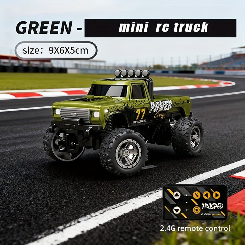 1:64 Mini RC Alloy Monster Truck with Trailer - 2.4GHz Off-Road Pickup Rock Crawler, Body Lights & Headlights, Tabletop Decor, Birthday Christmas Gift for Boys