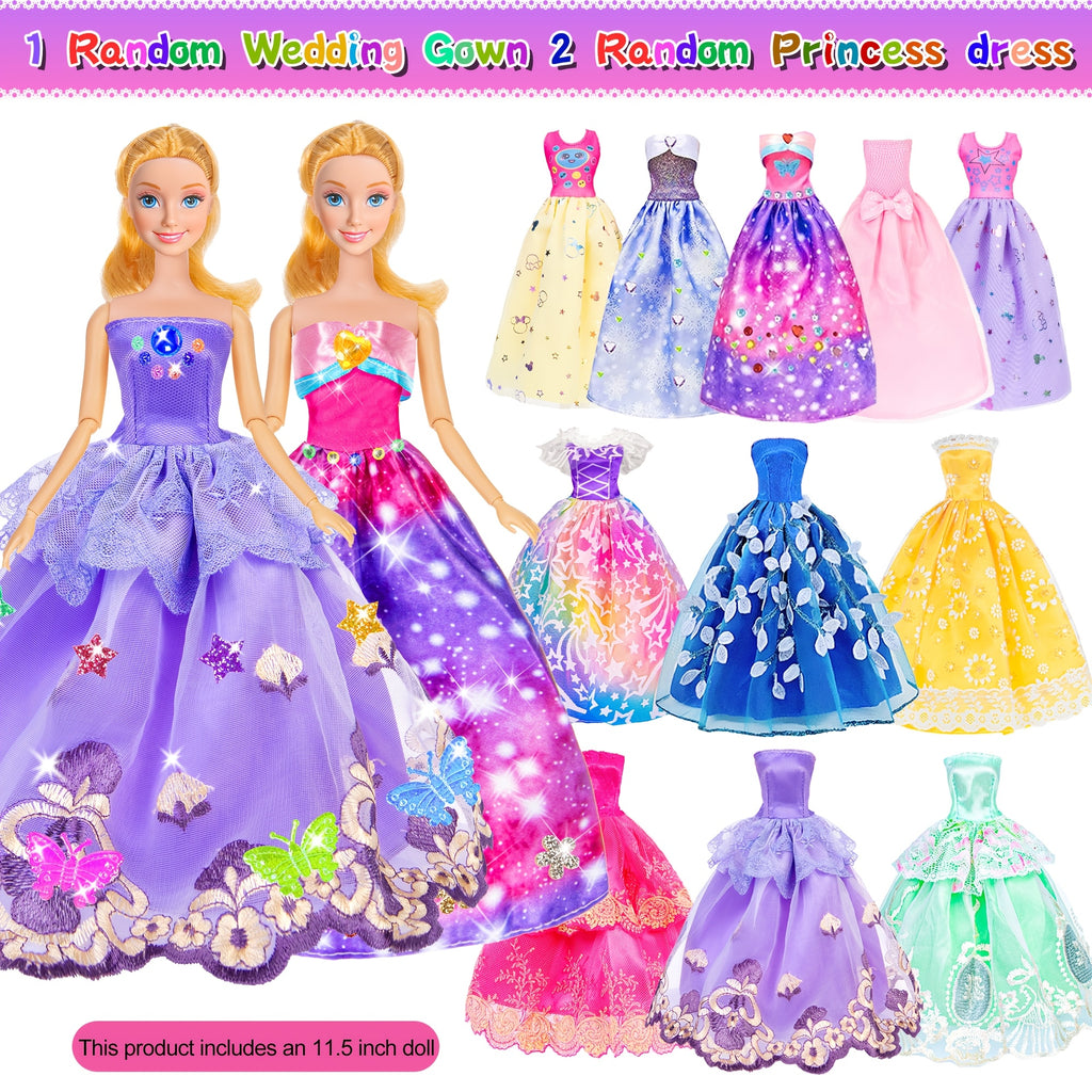 Doll Closet Wardrobe Playset 91pcs for 11.5 Inch Dolls – Princess Gowns Dresses Swimsuits Shoes Handbags Accessories & DIY Stickers Gift for Girls Ages 3+