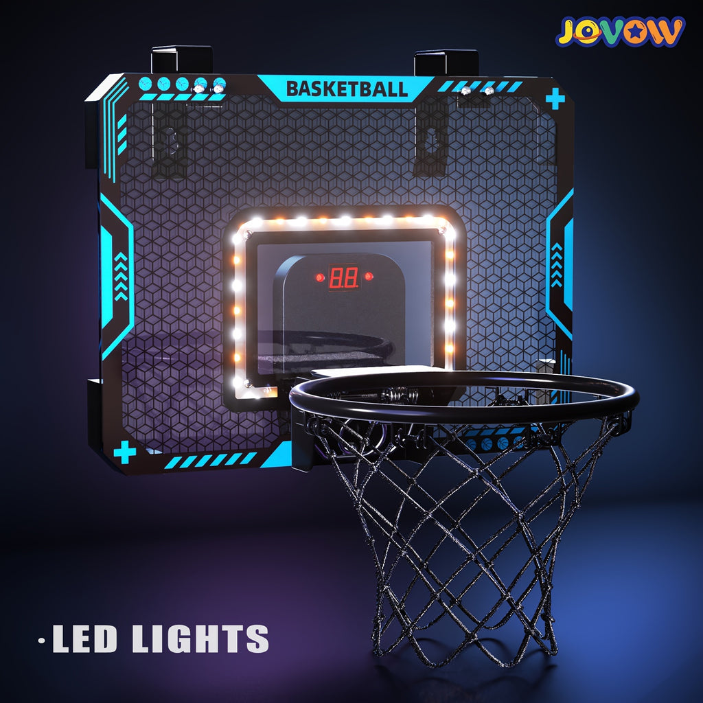 Kids Basketball Hoop Set with LED Lights Electronic Scoreboard 4 Balls Door Stand Indoor Outdoor Sports Toy for Boys Girls - Birthday Christmas Gift