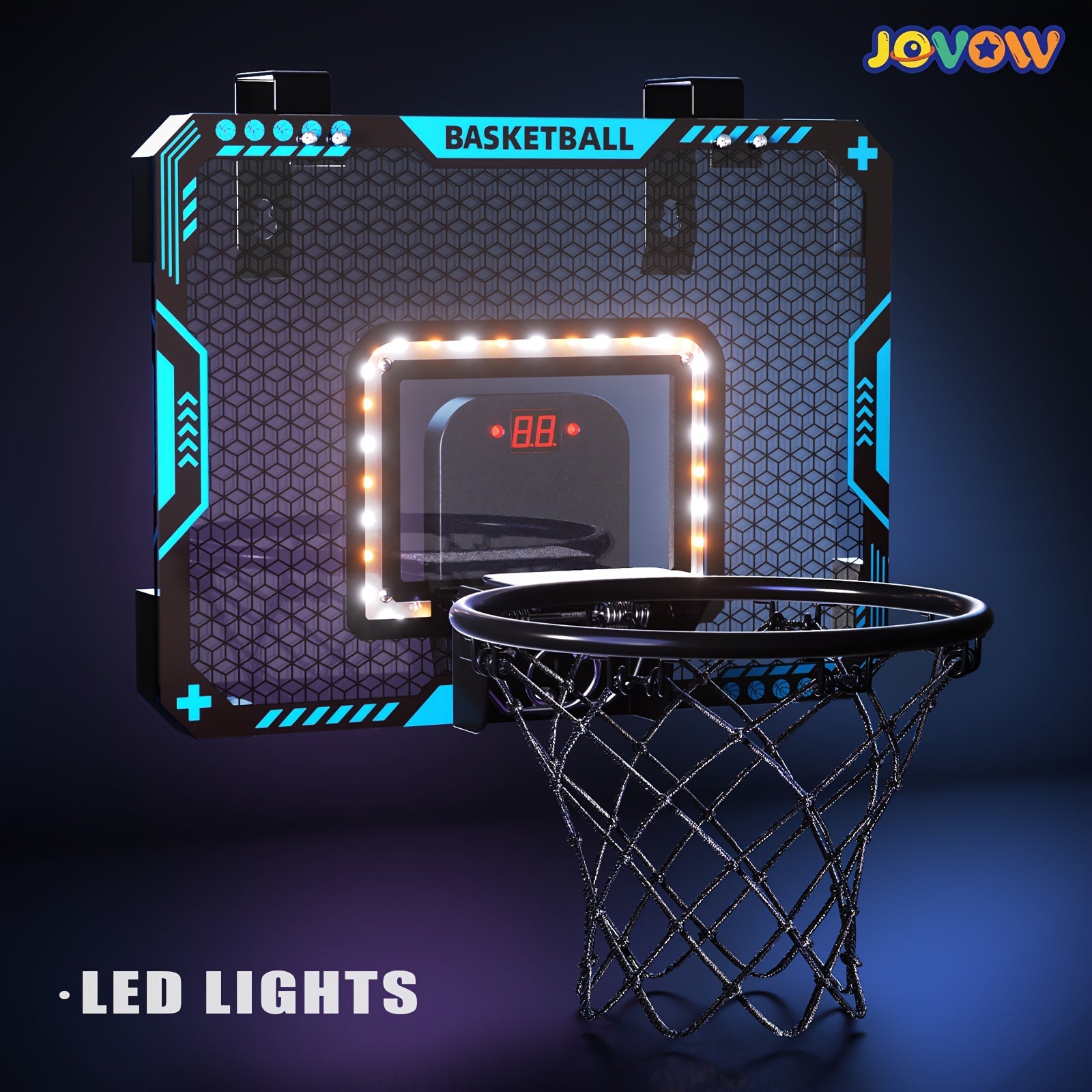 Kids Basketball Hoop Set with LED Lights Electronic Scoreboard 4 Balls Door Stand Indoor Outdoor Sports Toy for Boys Girls - Birthday Christmas Gift