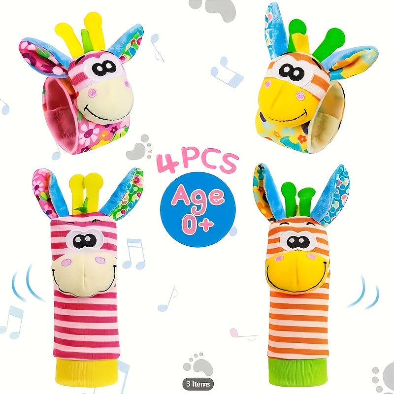Baby Wrist Bell Rattle Socks - Newborn Cartoon Animal Wrist Rattles & Socks Set, Soft Colorful Sensory Toy for Infants Boys Girls, Baby Shower Birthday Gift