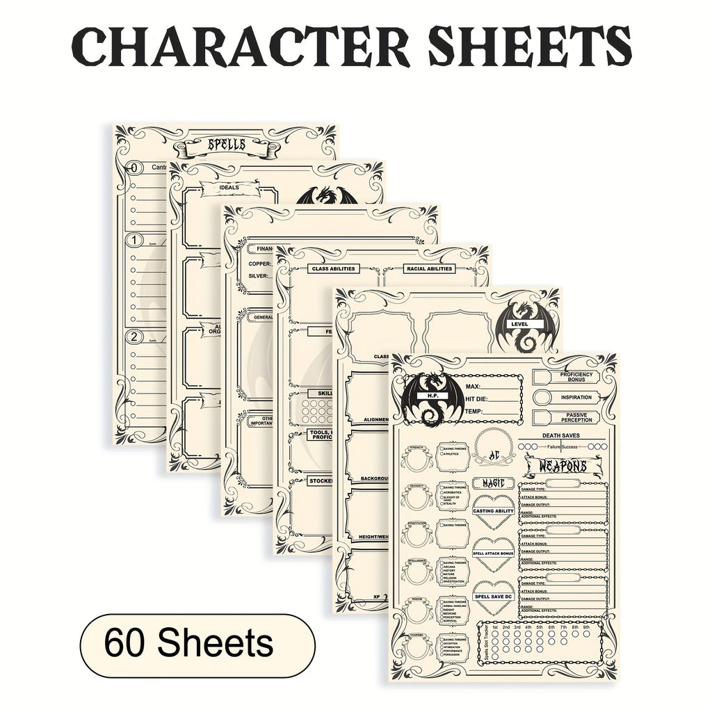 DnD 5e Character Sheet Spell Tracker Journal 60 Pages A5 – 10 Sets of 6 Unique Pages for Dungeons & Dragons Campaigns, RPG Player Character Tracker Gift for Dungeon Masters & Tabletop Gamers