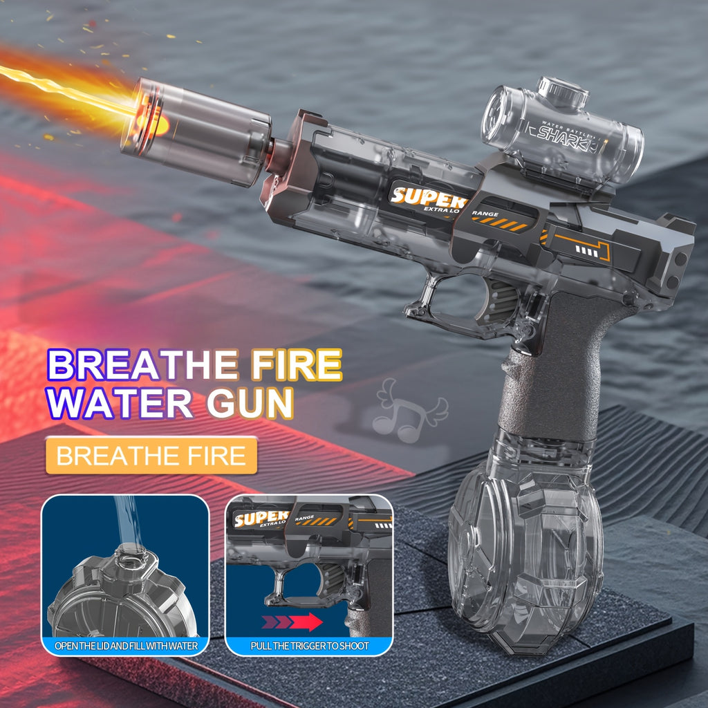 Electric Water Gun Handheld 32 Feet Range, Fire Pulse Flame Bubble Effect with LED Light & 2 Rechargeable Batteries, High Capacity Squirt Gun for Kids & Adults Pool Beach Backyard Outdoor Toy