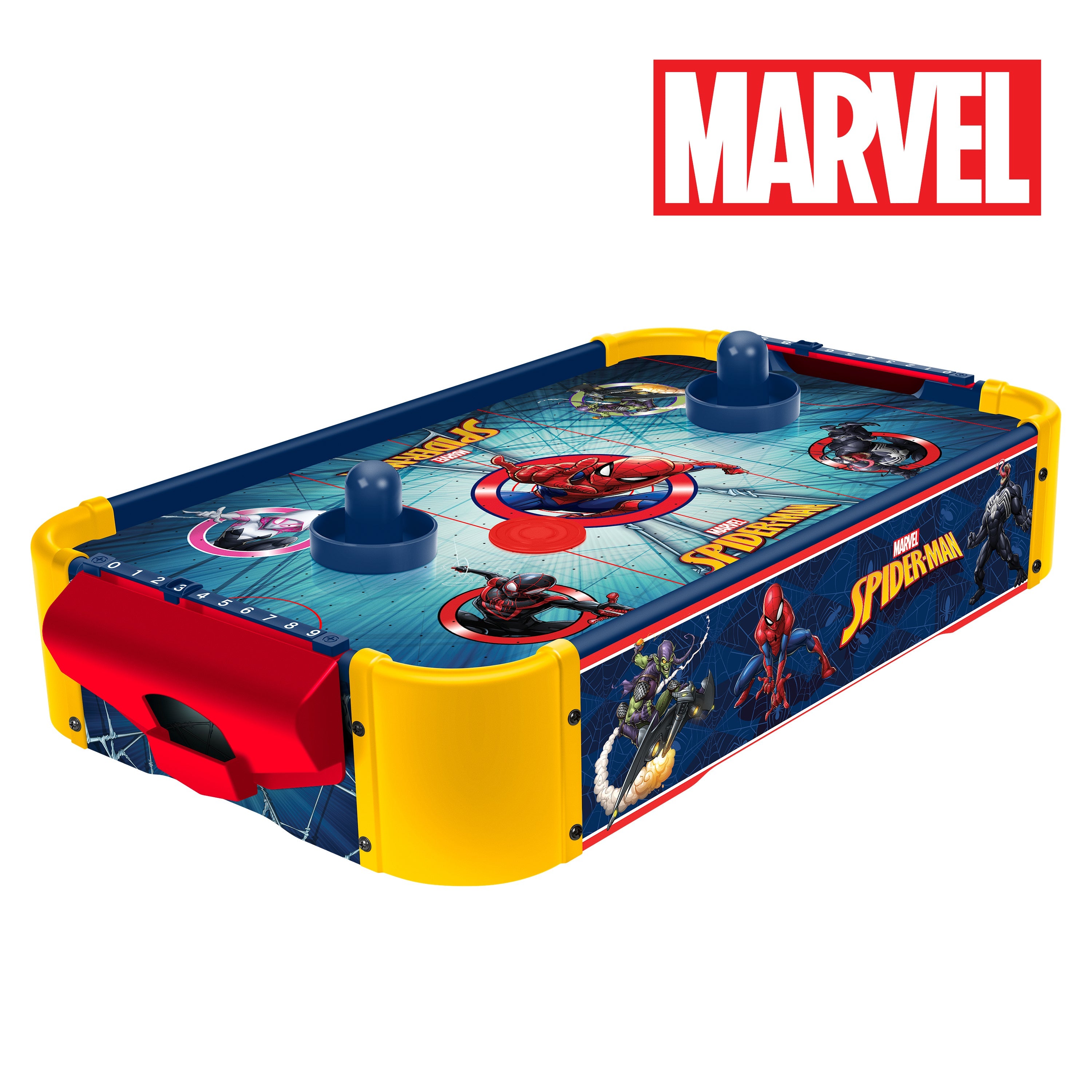 Spider-Man Electric Tabletop Air Hockey Table 2 Player - Marvel Licensed Wood Kids Game, Birthday Christmas Gift for Boys & Girls