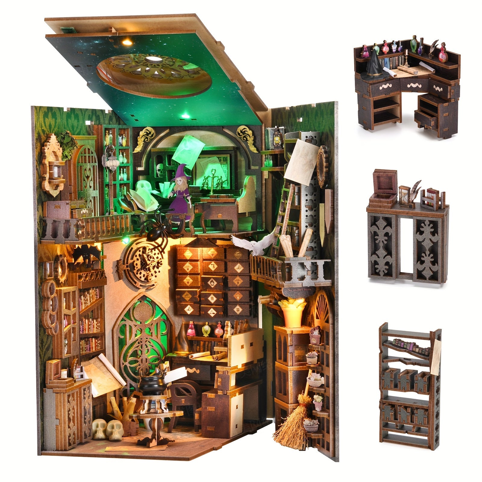 DIY Book Nook Kit Master's House Theme – 3D Wooden Puzzle Bookshelf Insert with LED Lighting, Vintage Alley Decor, Creative Room Decor & Birthday Gift for Adults & Teens