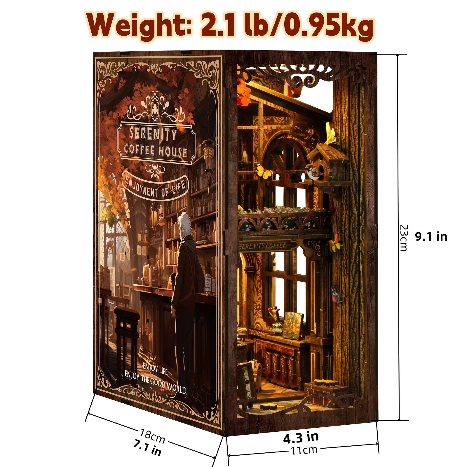 DIY Miniature Book Nook Kit with LED Light Coffee House 3D Wooden Bookshelf Insert Puzzle Dustproof Craft Kit Gift for Adults Teens Craft Lovers