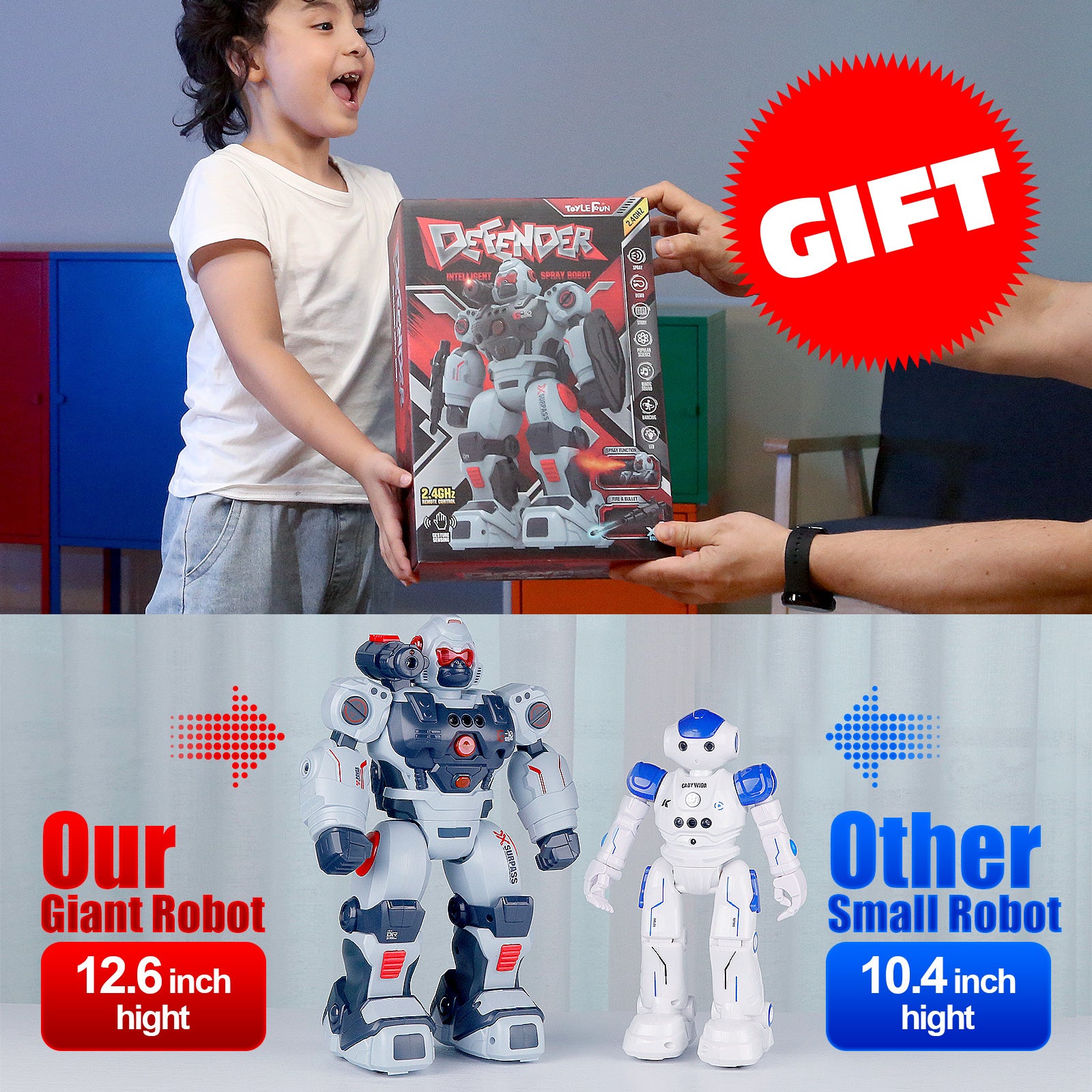 RC Robot Toy for Kids, Gesture Sensing Remote Control Smart Robot with Spray, Walking Dancing Programmable, Birthday Gift for Boys Ages 6+