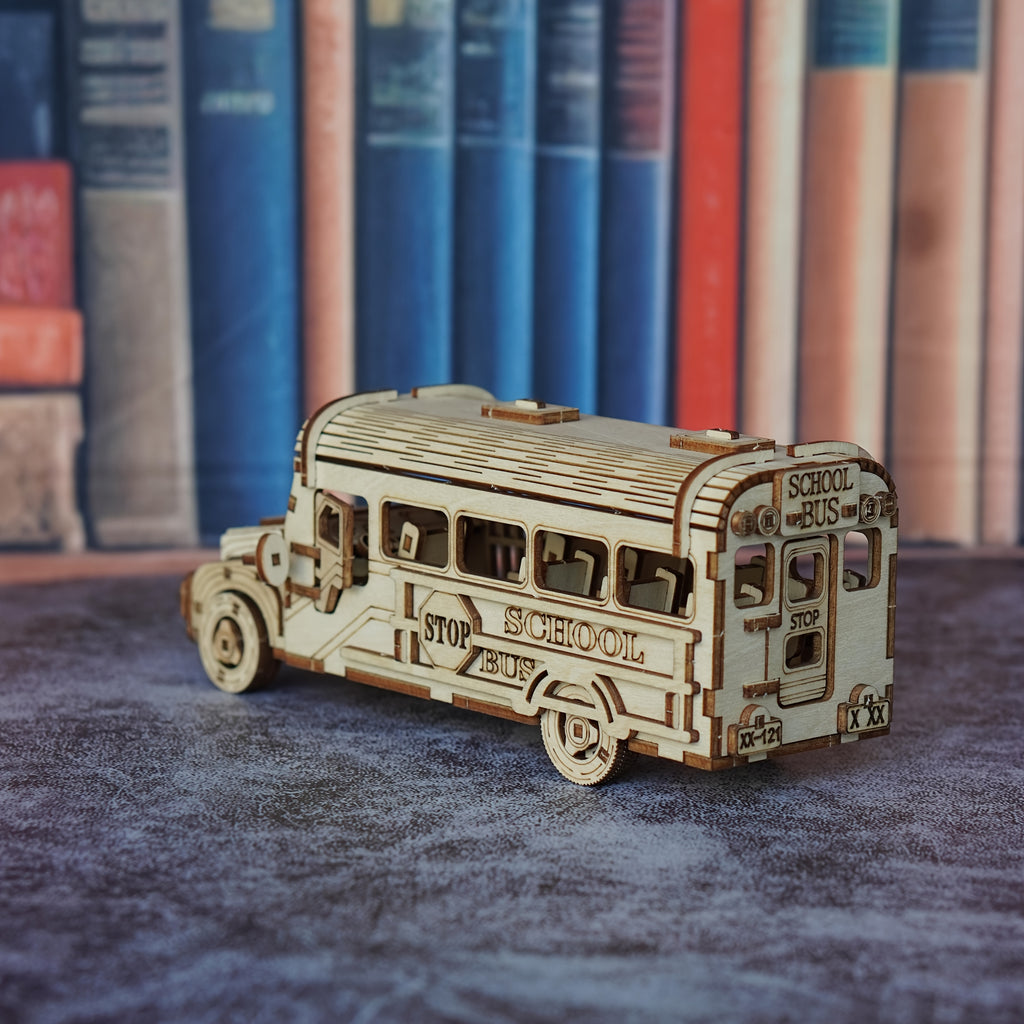 3D Wooden Puzzle School Bus Model – DIY Handmade American-Style Yellow Plywood Bus Kit, Creative Building Toy for Teens and Adults, Birthday Halloween Christmas Thanksgiving Gift