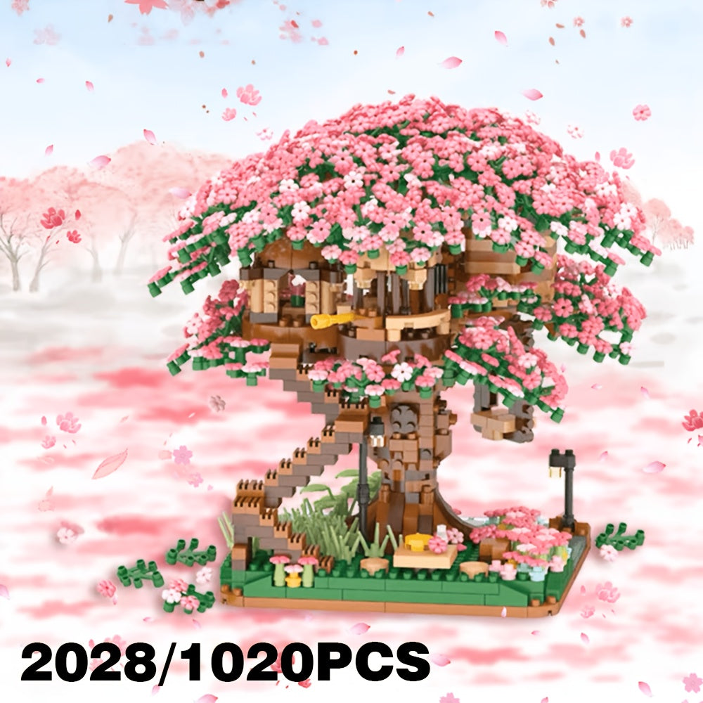 Sakura Cherry Blossom Tree House Building Blocks 2028 & 1020 Piece – DIY Mini Brick Assembly Set, Collectible Desk Decor Model for Home Display, Relaxing Gift for Teens Adults Boys Girls