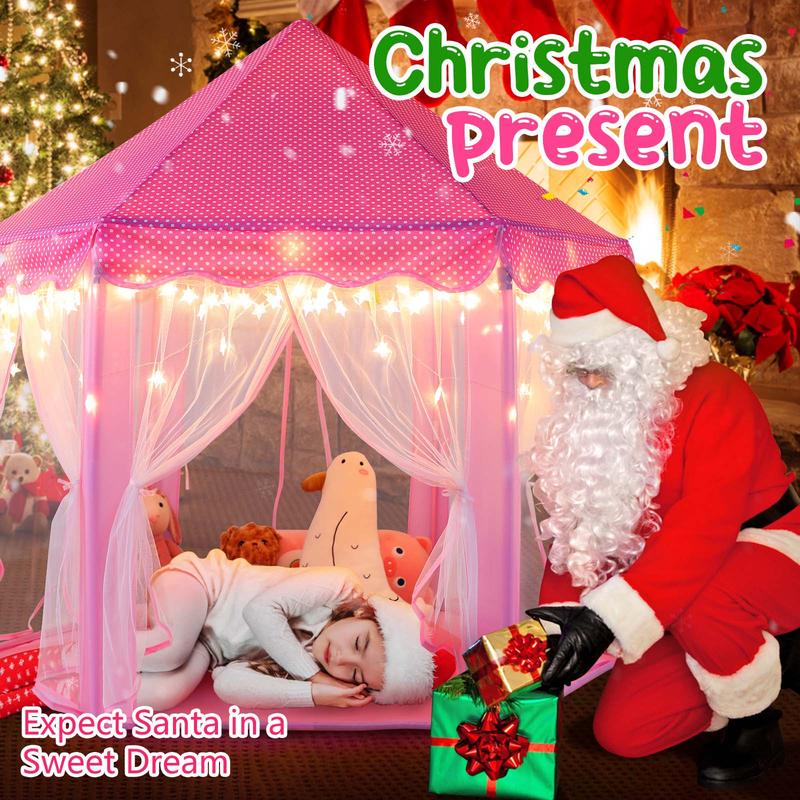 Princess Castle Play Tent for Kids, Sumbababy Hexagon Indoor Outdoor Playhouse with Optional Lights and Mat for Reading, Pretend Play and Birthday Gifts