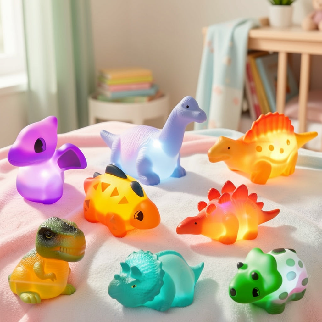 Light Up Floating Dinosaur Bath Toys for Kids - Glow in Dark Bathtub Pool Toy Set 2 4 6 8 12 Pcs, Toddler Baby Bath Time Fun, Birthday Easter Christmas Gift for Boys Girls