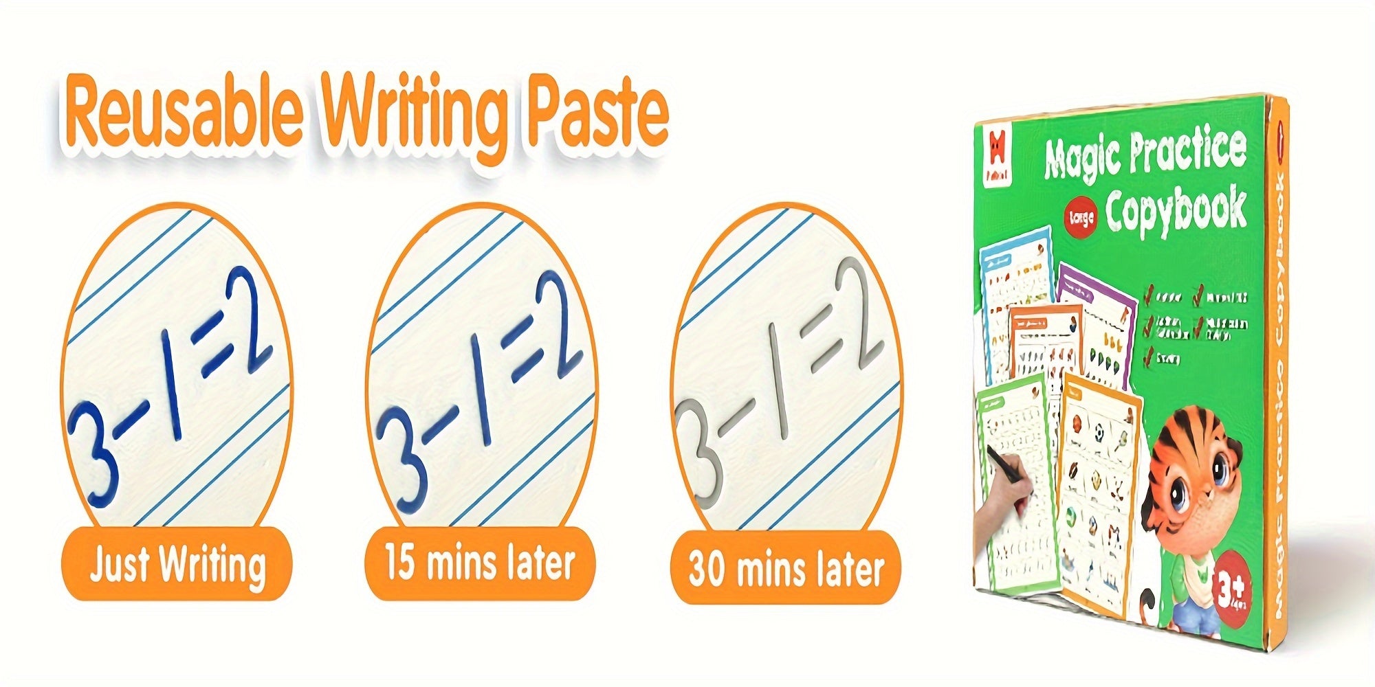 Magic Grooved Handwriting Practice Book for Kids Reusable Tracing Workbook Letters Numbers Drawing Ages 3-8 Kindergarten Preschool Learning Gift