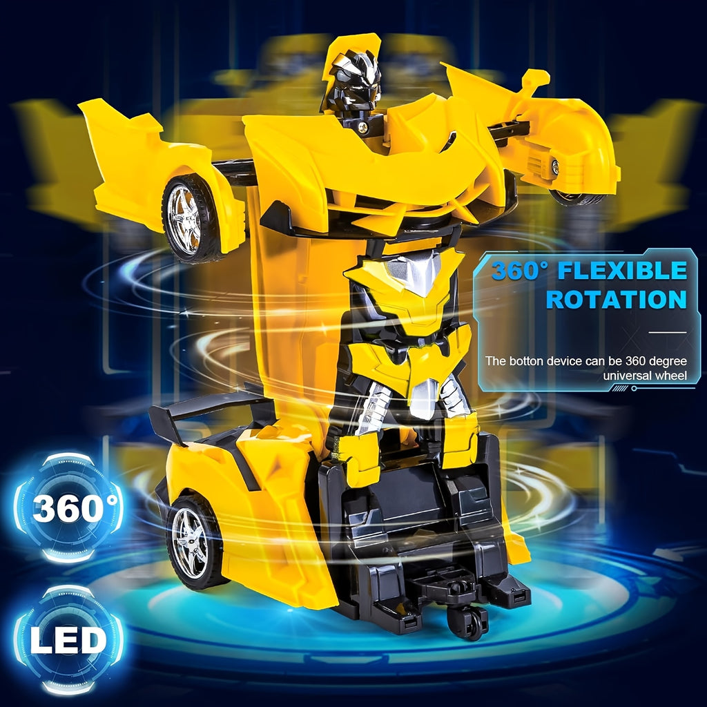RC Robot Stunt Car One-Button Transform 2.4GHz 360 Drift LED Light 45M Range Parent Child Interactive Toy Kids Boys Ages 3+ Christmas Birthday Festival Gift