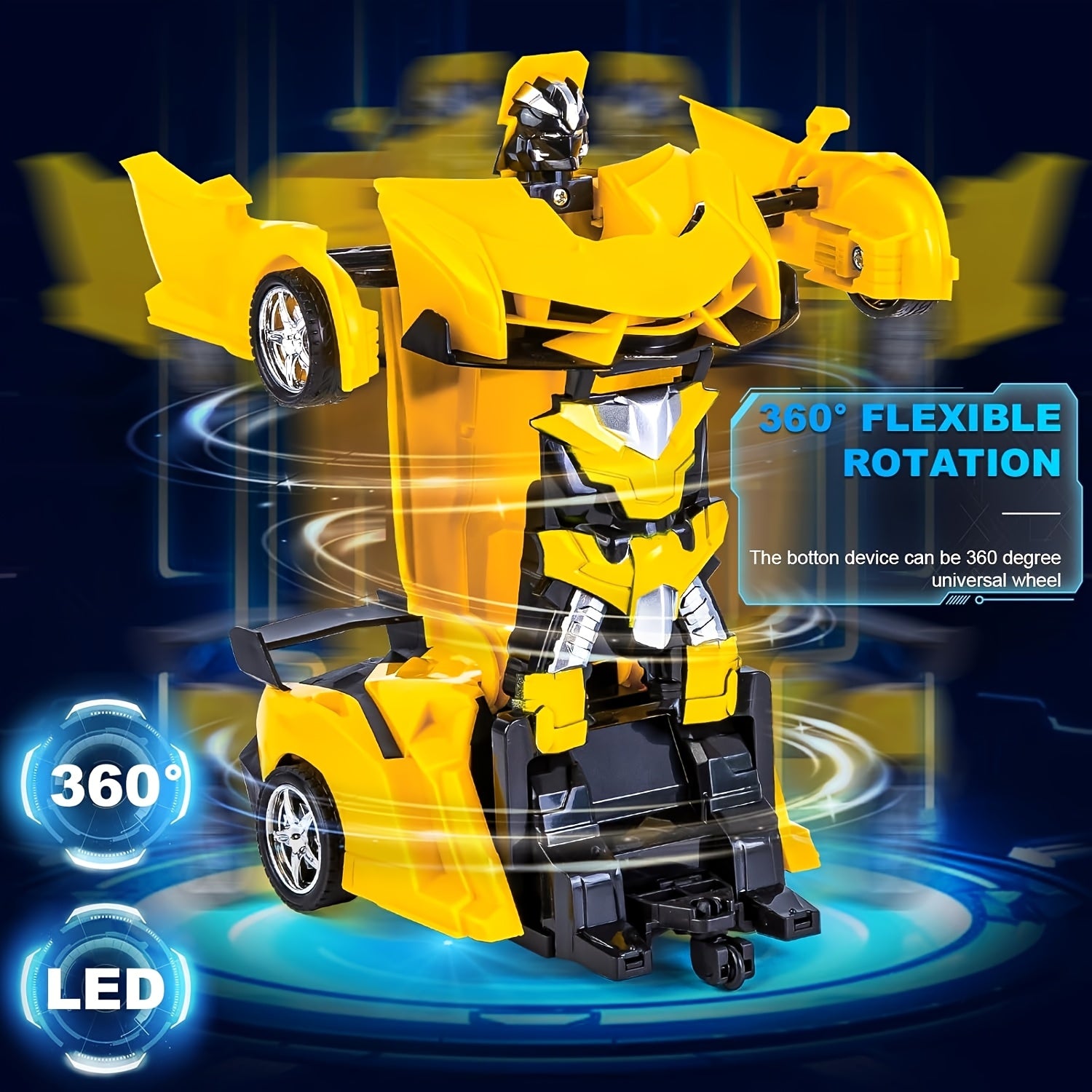 RC Robot Stunt Car One-Button Transform 2.4GHz 360 Drift LED Light 45M Range Parent Child Interactive Toy Kids Boys Ages 3+ Christmas Birthday Festival Gift
