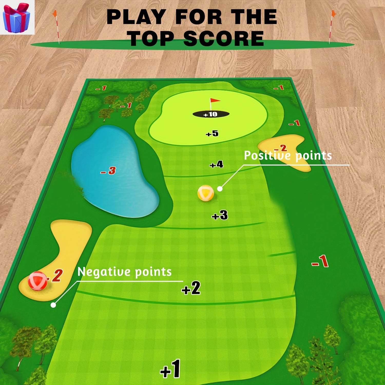 Backyard Chipping Golf Game Mat 6x5ft Indoor Outdoor Adults with 16 Adhesive Balls Stakes Scorecard Golf Gift for Men Women Golfers Fathers Day Christmas