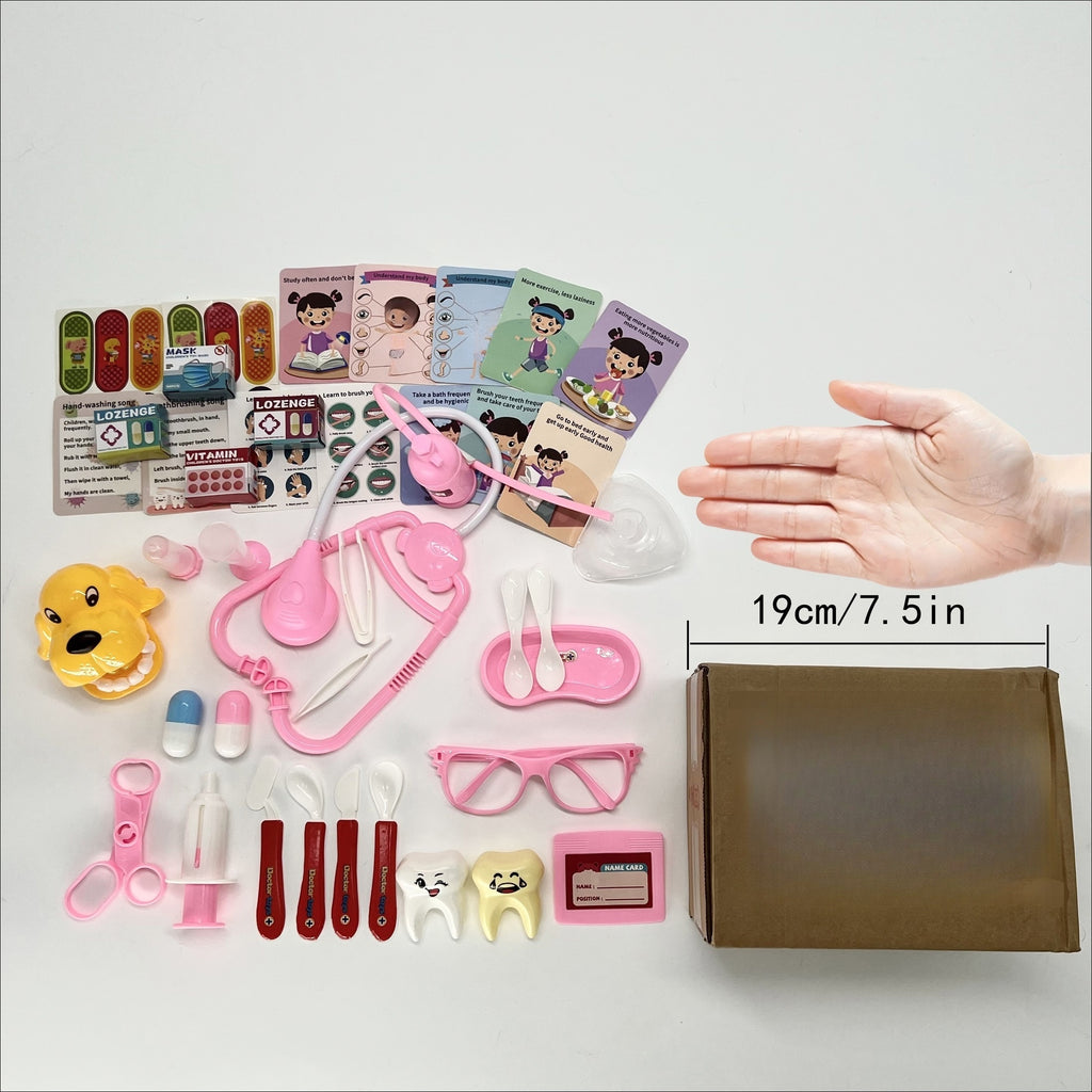 Kids Doctor Playset 40-Piece Pink, Pretend Play Doctor Nurse Toy Set with Stethoscope Syringe Dental Tools, Role Play Gift for Girls Boys Toddlers, Birthday Halloween Christmas