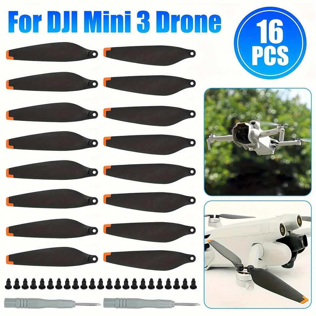 DJI Mini 3 Replacement Propellers 16pcs Low-Noise Quick-Release Drone Blades with Screws & Screwdrivers – Lightweight Durable Drone Accessories for Extended Flight Time