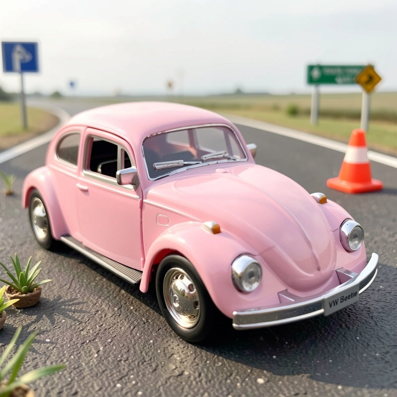 Pull Back Volkswagen Beetle Toy Car 1:36 Scale – Zinc Alloy Die-Cast Retro VW Bug with Openable Doors, Kids Gift for Boys & Girls, Pink & Yellow