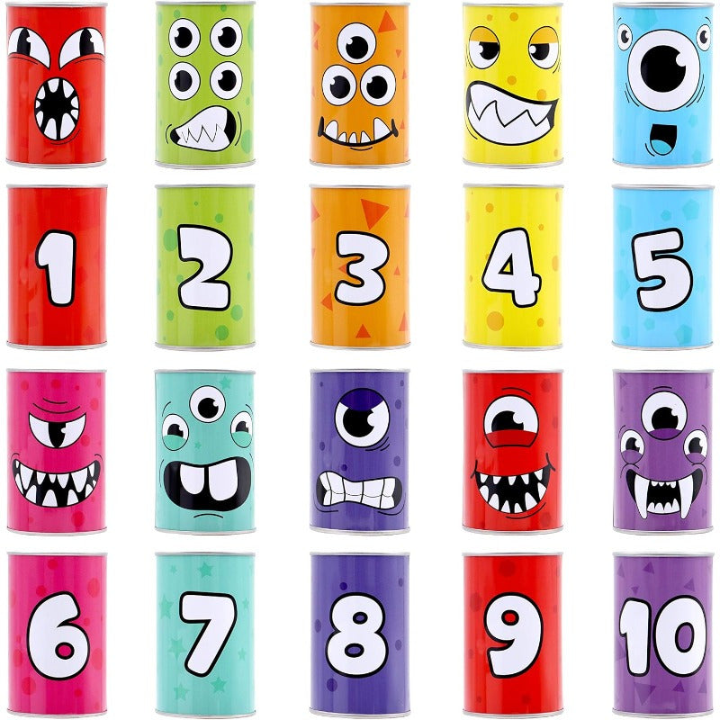 Monster Knockdown Can Game 13pcs – Carnival Bean Bag Toss Set for Kids Ages 3+ Outdoor Lawn Halloween Birthday Easter Party Favor Classroom Gift