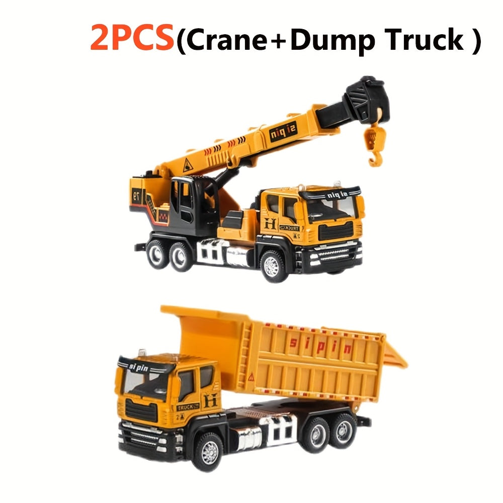 Alloy Construction Vehicles Set for Kids 5.8" – Metal Inertia Excavator Dump Truck Cement Mixer Crane Engineering Toy, No Battery Gift for Boys Ages 3+