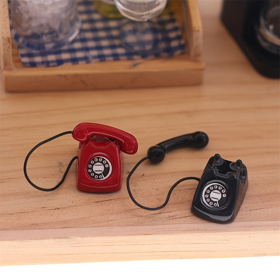 Dollhouse Miniature Vintage Rotary Phone 2pcs Alloy – 1:12 Scale Furniture Props for Pocket Scene Diorama DIY Decor Collector Gift