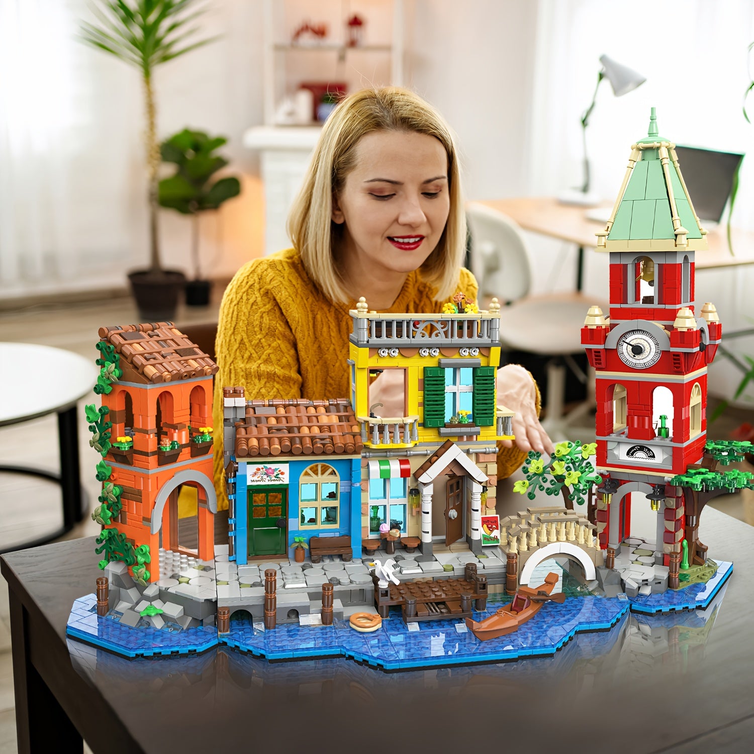 2155-Piece Venice Main Street Building Block Set for Adults - City Riverside Architecture Kit Flower Shop Pizzeria Canal, Home Decor Display Model, Unique Easter Birthday Gift Women Men Ages 14+