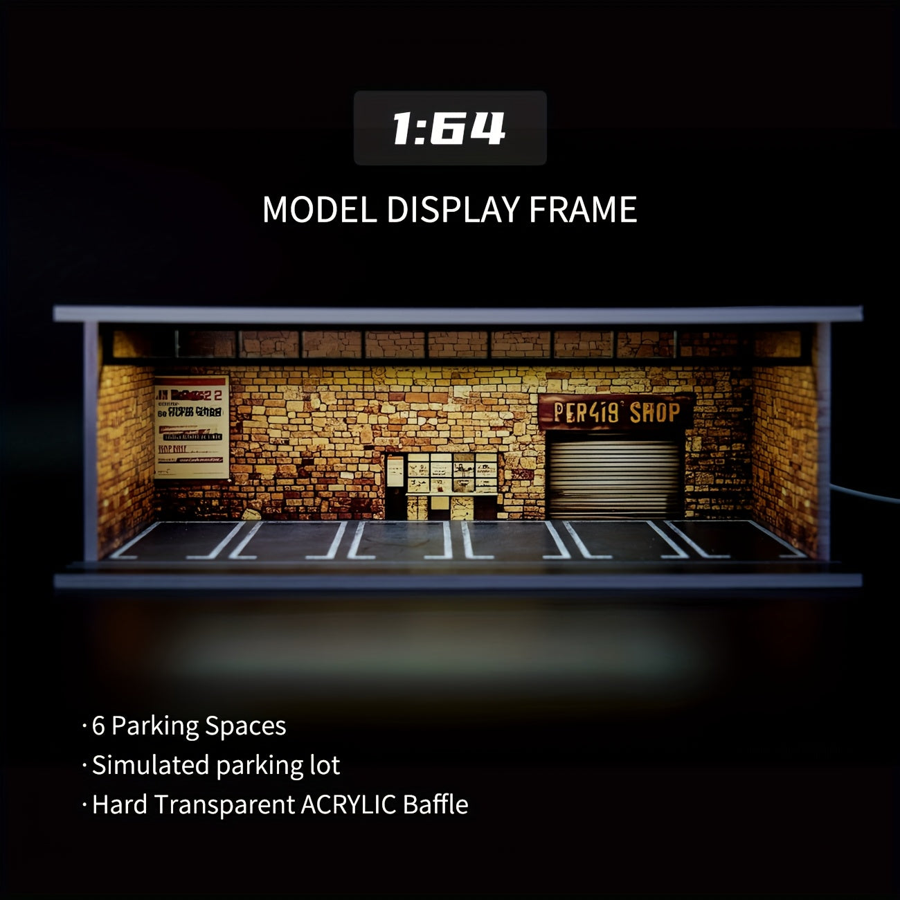 1:64 Diecast Car Display Case LED Lighted Garage Diorama Holds 6 Model Cars Acrylic Dustproof Cover Expandable Showcase Hot Wheels Matchbox Collector Gift