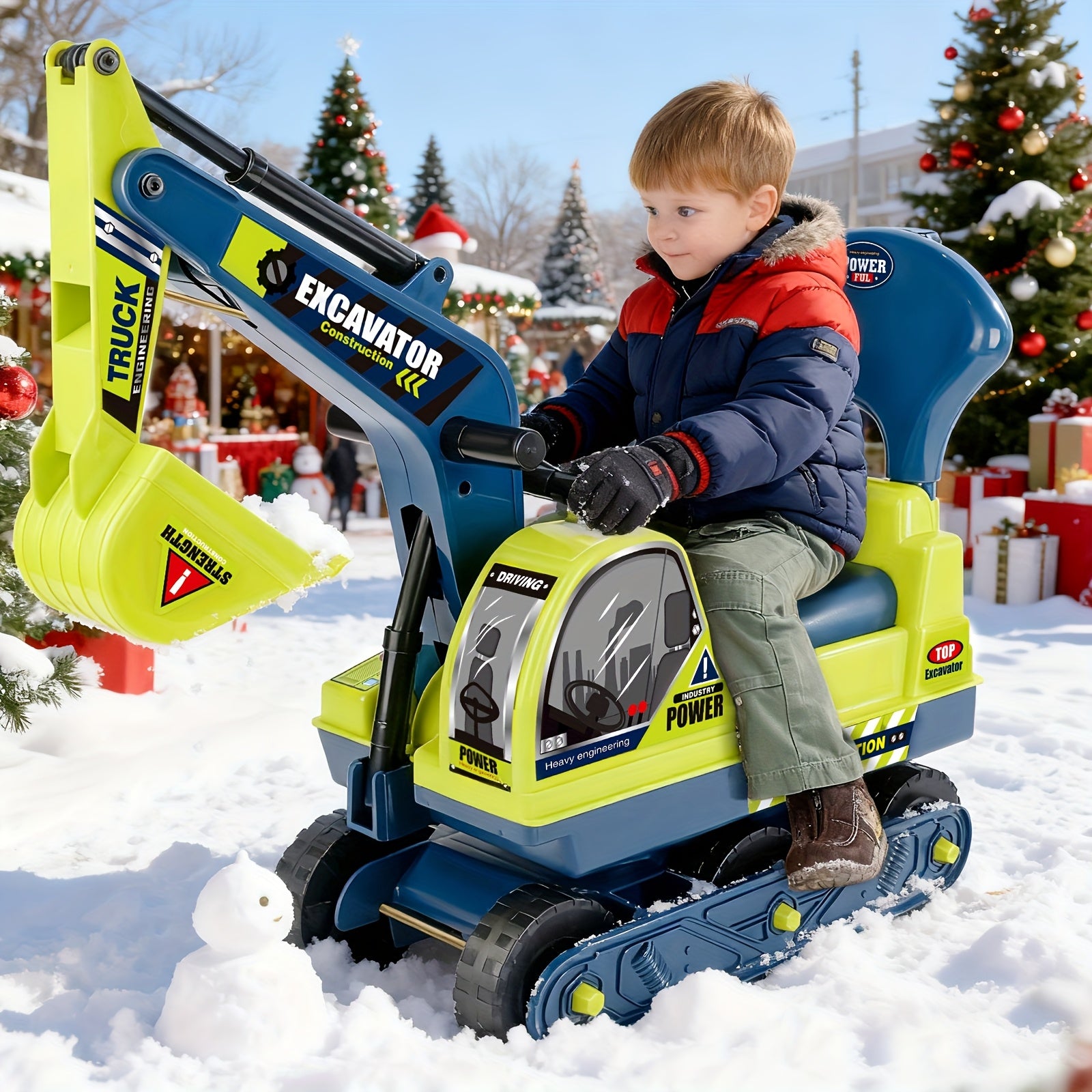 Ride On Construction Truck for Kids Ages 3-6 Large Engineering Vehicle Toy with Safety Bumpers - Manual Powered Indoor Outdoor Beach Play - Birthday Christmas Gift for Boys Girls