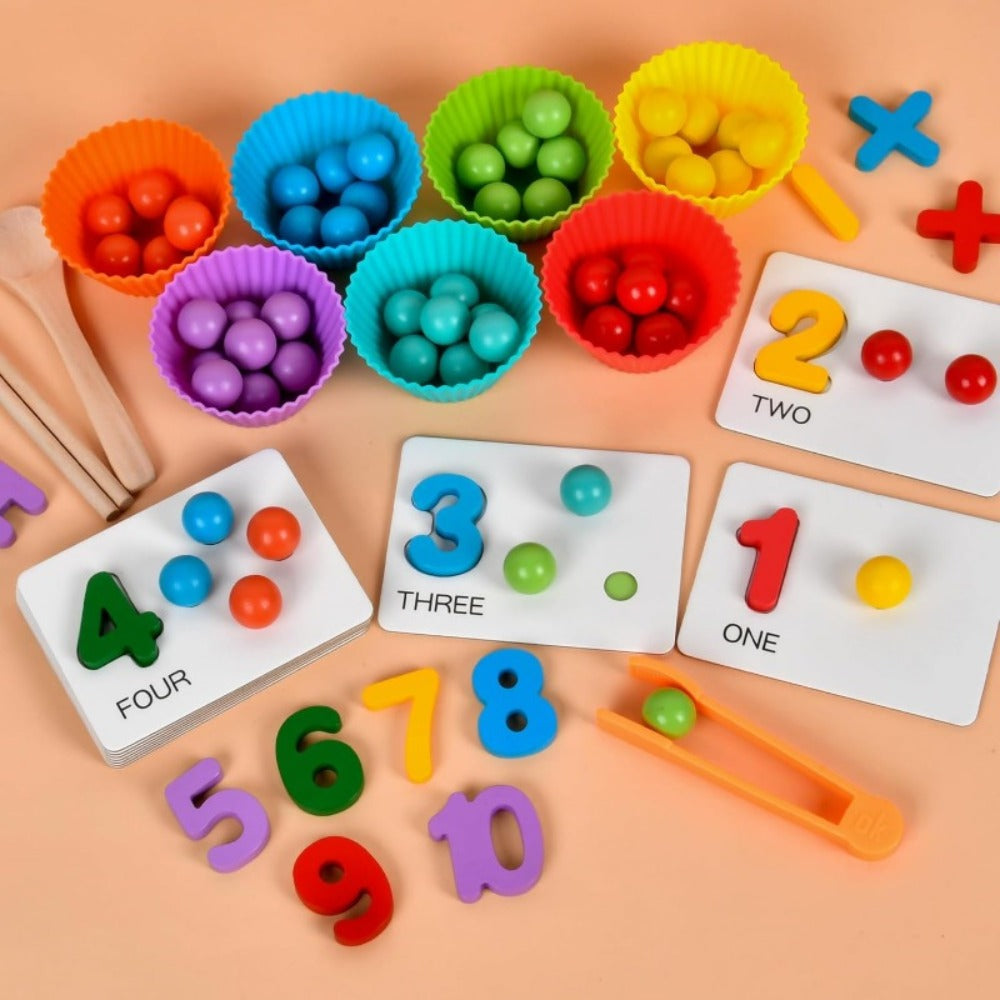 Colorful Wooden Bead Counting Set with Tweezers, Number Puzzle & Matching Cards – Fine Motor Skills Toy for Toddlers, STEM Learning Gift for Kids Ages 3+
