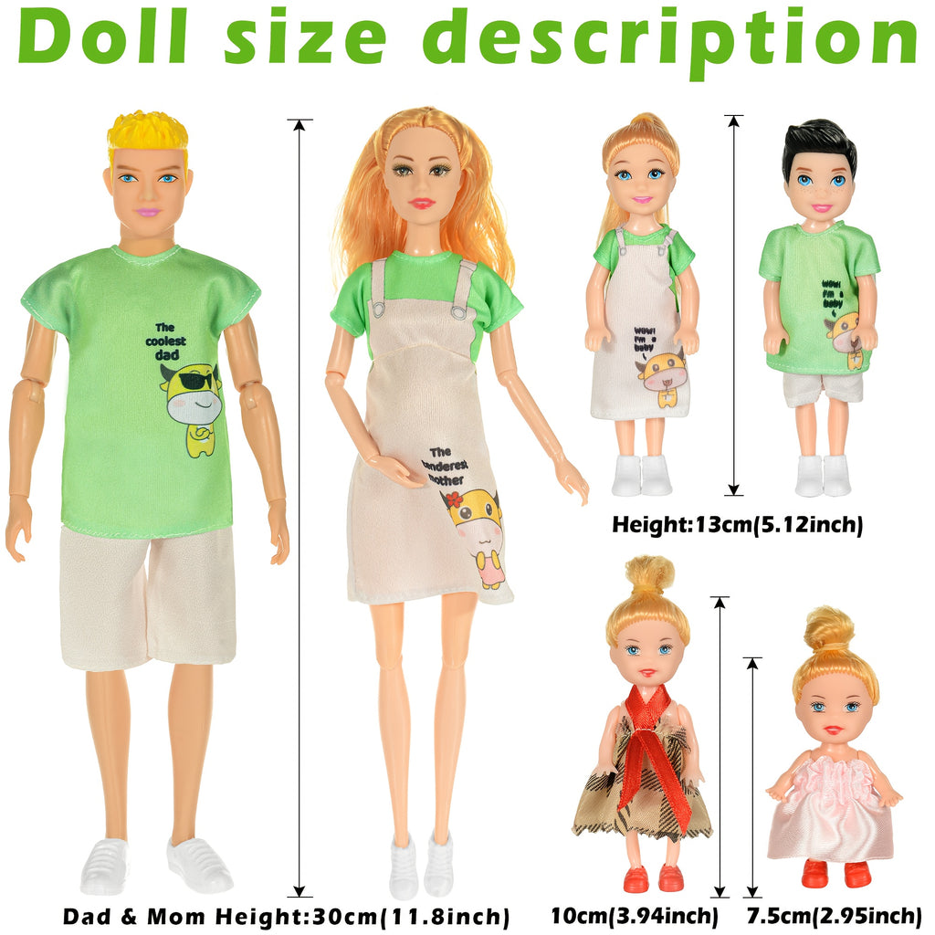 17-Piece Family Dollhouse Playset with Pregnant Mom, Dad, 4 Kids, Pets, Stroller, Slide & Swing – Complete Doll Family Set for Girls Ages 3+, 11.8 Inch Figures, Imaginative Role Play Gift