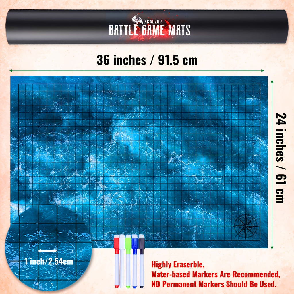DnD Battle Map 3-Pack 24x36" Dry Erase Mats – 6 Double-Sided Terrain Grids with Lay-Flat Clips, Shoulder Bag & Dice Accessories for D&D 5e Pathfinder TRPG