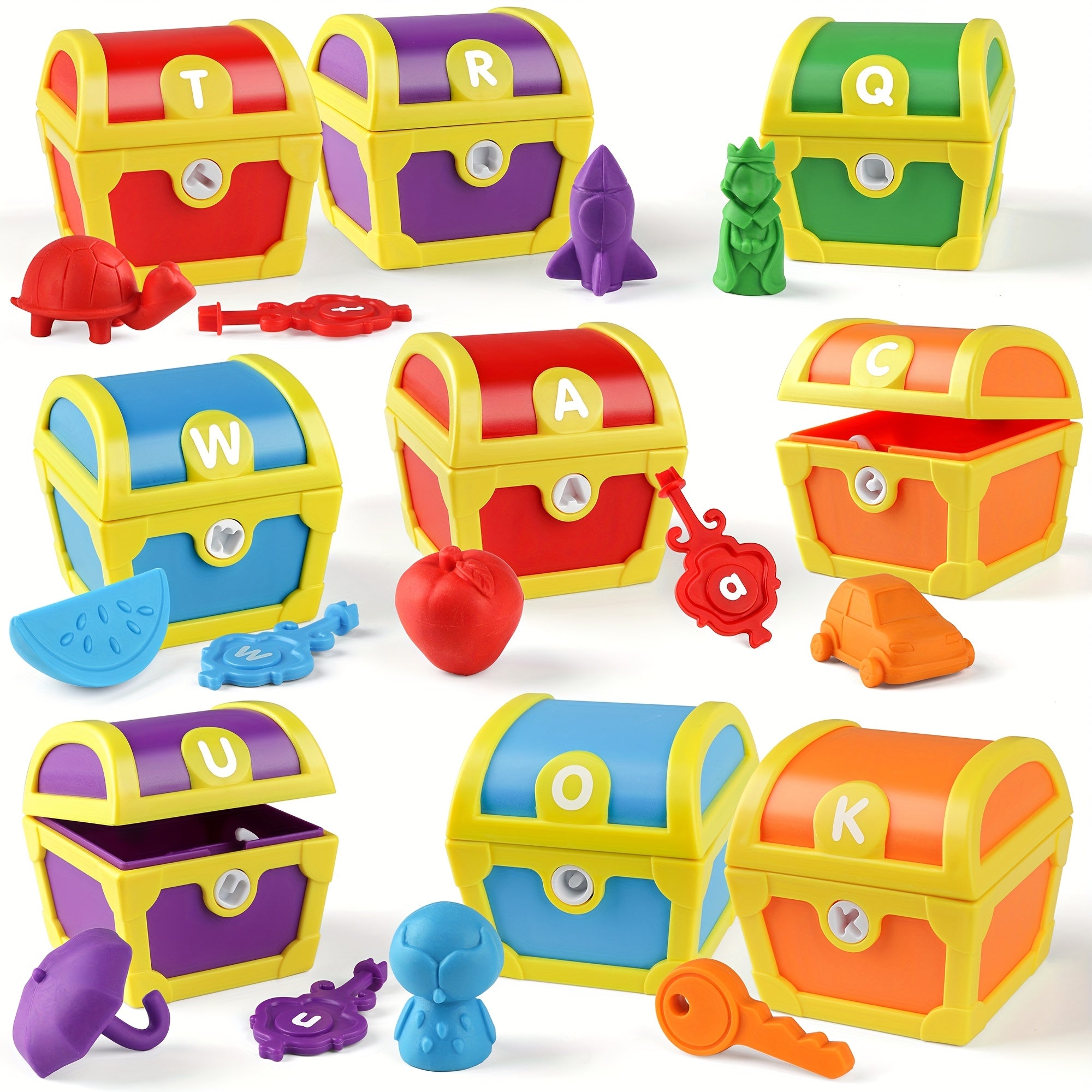 Alphabet Treasure Hunt Learning Toy 26pcs ABC Letter Matching Locks and Keys - STEM Educational Sorting Game Fine Motor Skills Gift for Kids Toddlers