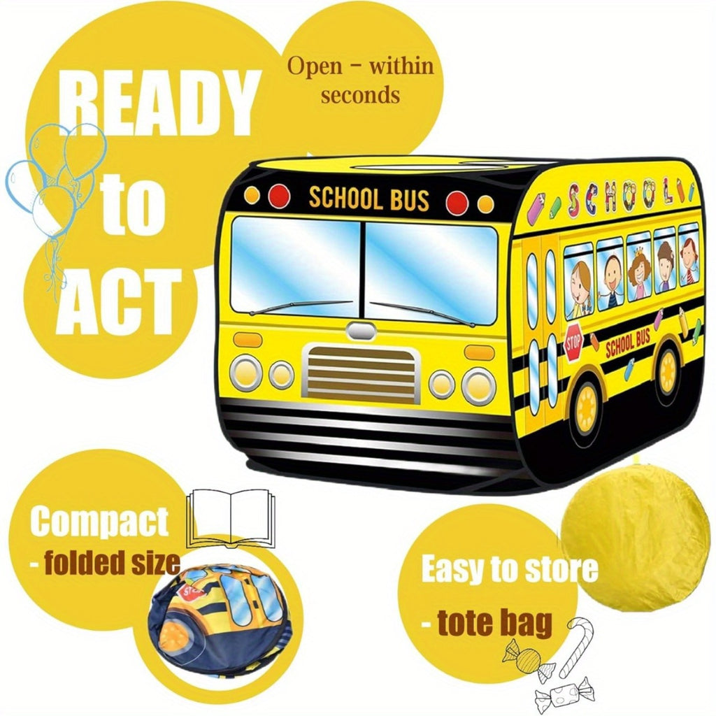 School Bus Pop Up Play Tent for Kids Indoor Outdoor Playhouse Fits 4 Children Instant Setup Role Play Theater Toddlers Ages 3+ Birthday Christmas Gift