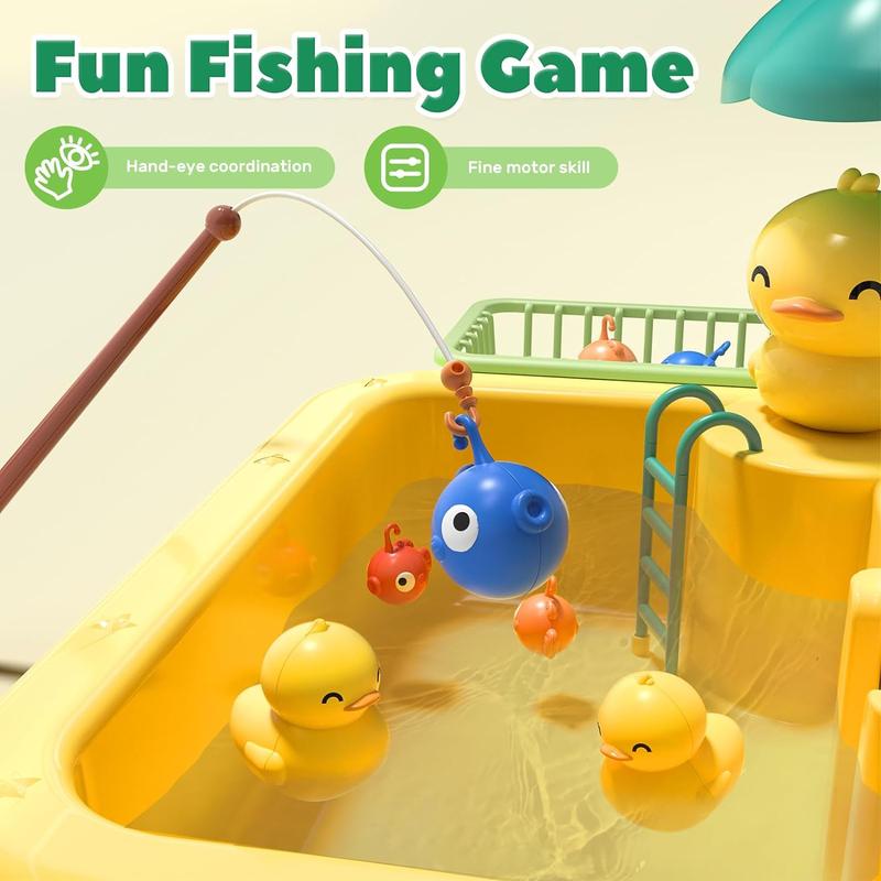Play Kitchen Sink with Running Water, CUTE STONE 1.7L Kids Pretend Wash Station with Fishing Game, Toy Food, Dishes and Drain Rack