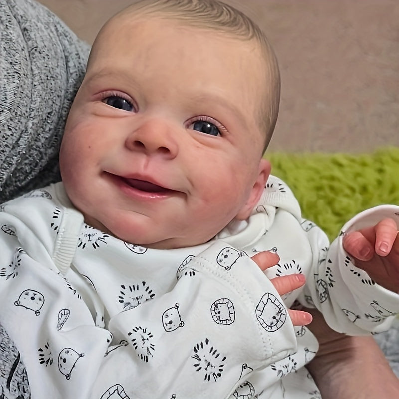 Awake Smile Reborn Baby Doll 19 Inch Soft Cloth Body – Lifelike Newborn with Hand-Painted Details, Fits 0-3M Clothes, Pacifier, Bottle & Birth Certificate, 49cm Gift for Girls