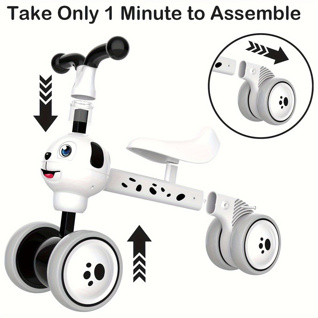 Toddler Balance Bike 10-36 Months – 4 Wheel No Pedal Baby Ride On Toy, Dalmatian Dog Style, Adjustable Seat & EVA Wheels – Best First Birthday Gift for Baby Boys & Girls