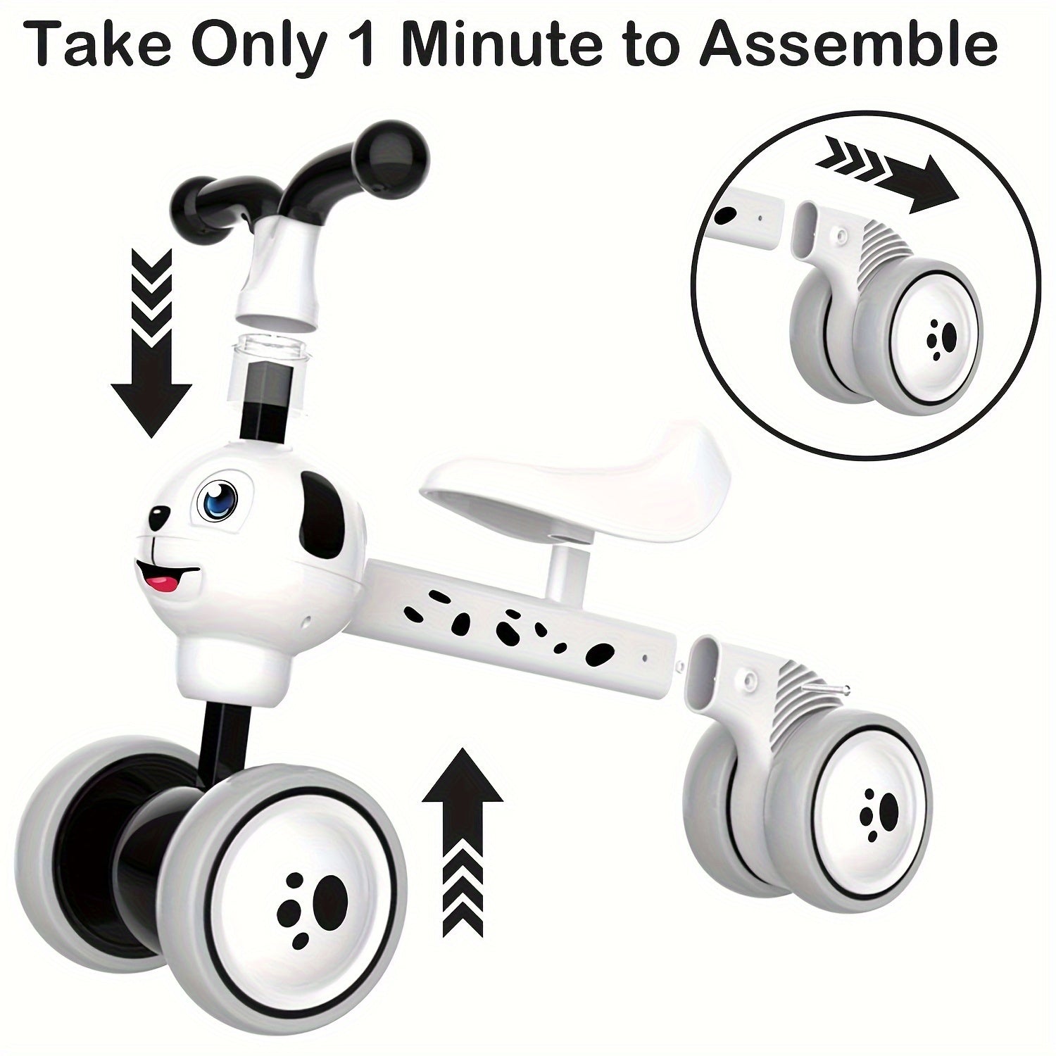 Toddler Balance Bike 10-36 Months – 4 Wheel No Pedal Baby Ride On Toy, Dalmatian Dog Style, Adjustable Seat & EVA Wheels – Best First Birthday Gift for Baby Boys & Girls