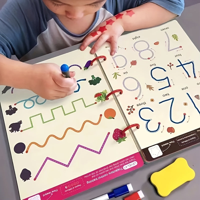 Magic Handwriting & Drawing Practice Book Set 64 Pages with 8 Erasable Pens & Refills – Pen Control Workbook for Kids Ages 3-8 Early Learning