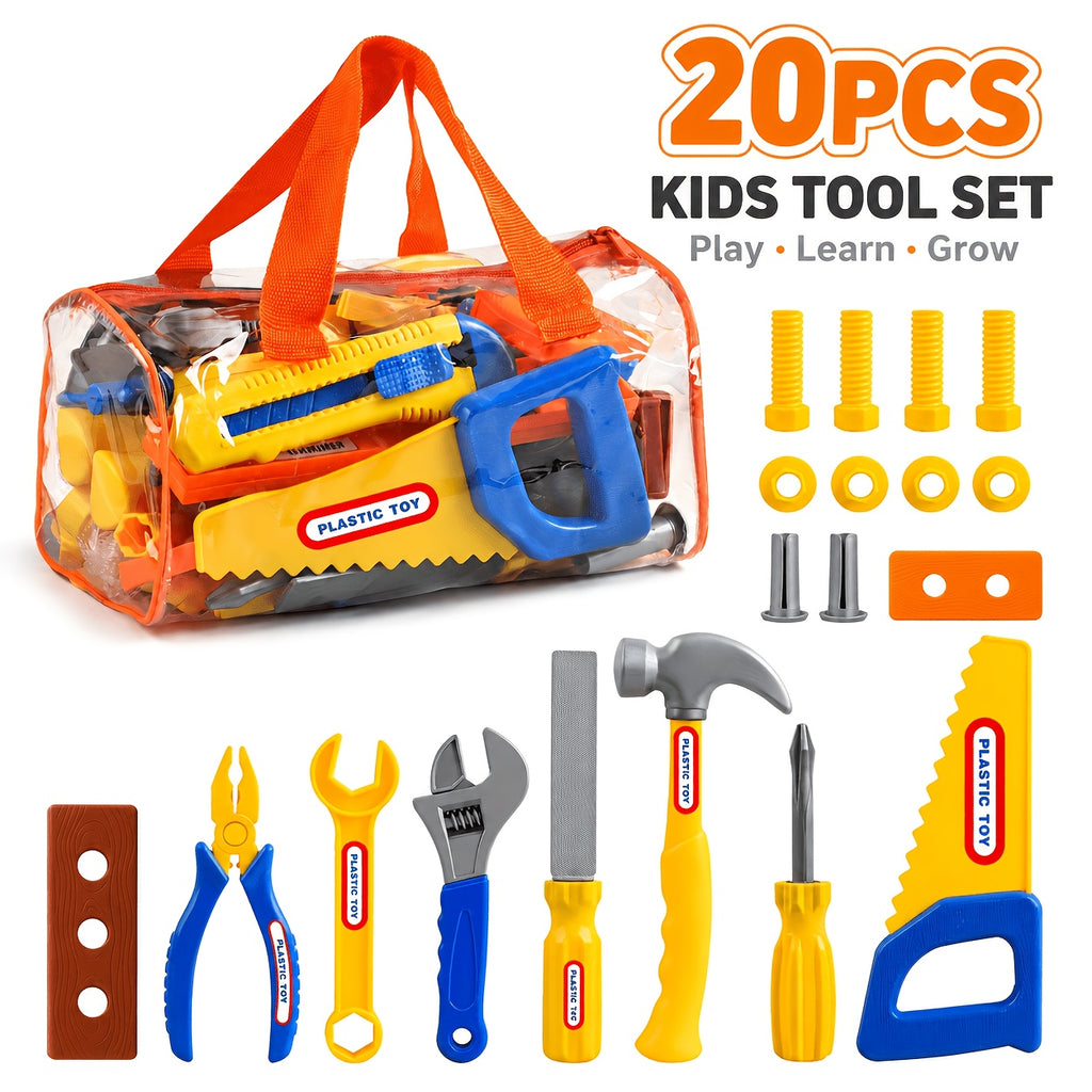 20-Piece Kids Toy Tool Box Set with Screwdriver & Simulation Tools – Pretend Play Builder Gift for Boys & Girls