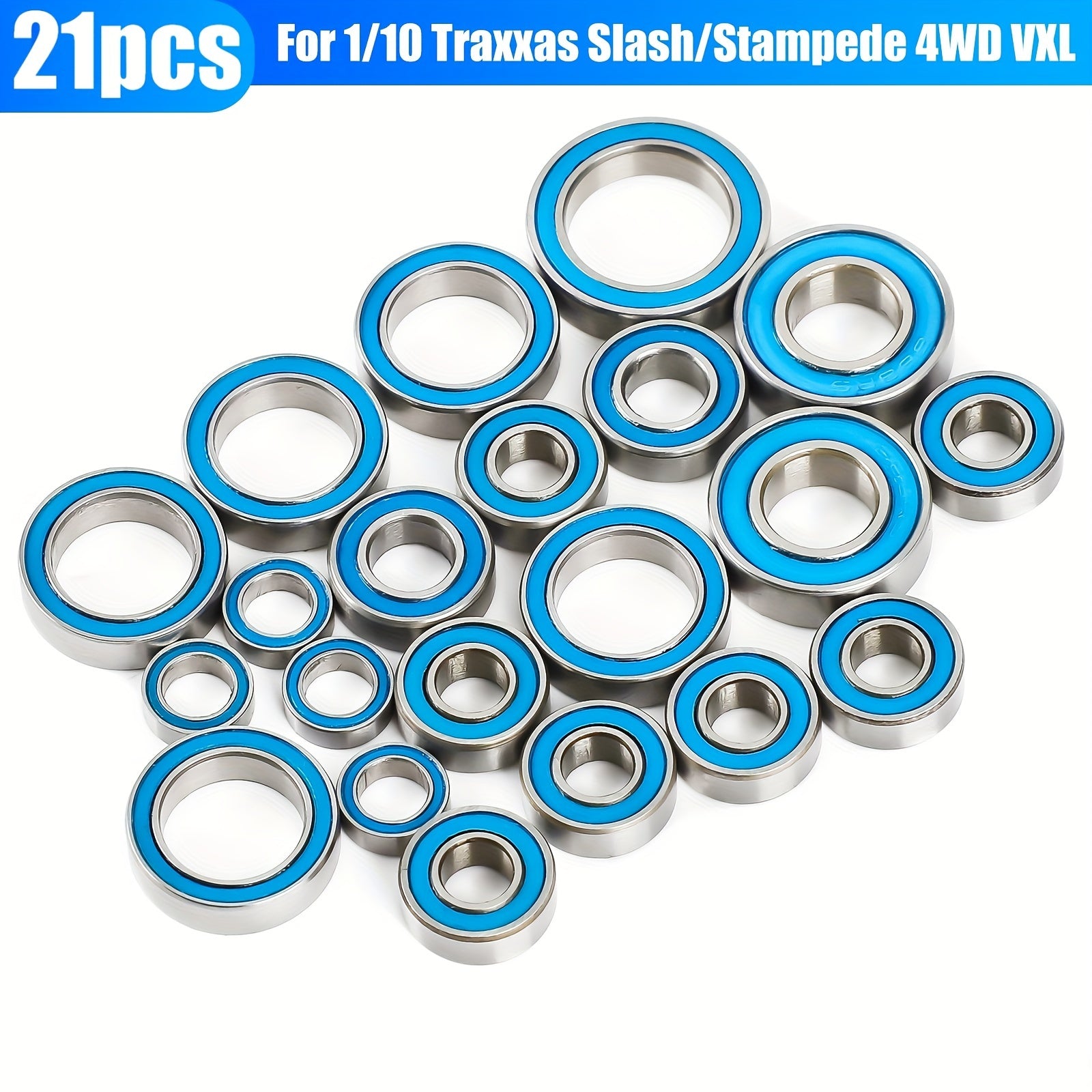 RC Ball Bearing Set 21-Piece for Traxxas Slash 4x4 & Stampede 4WD VXL, Alloy Steel High-Speed Sealed Bearings, 1/10 RC Crawler Replacement Parts