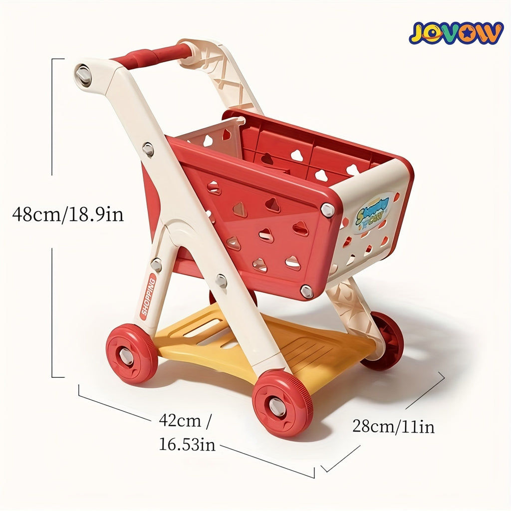 Kids Grocery Shopping Cart Toy Set Pretend Play with Pretend Food Accessories Wheels Toddler Girls Boys Christmas Birthday Gift