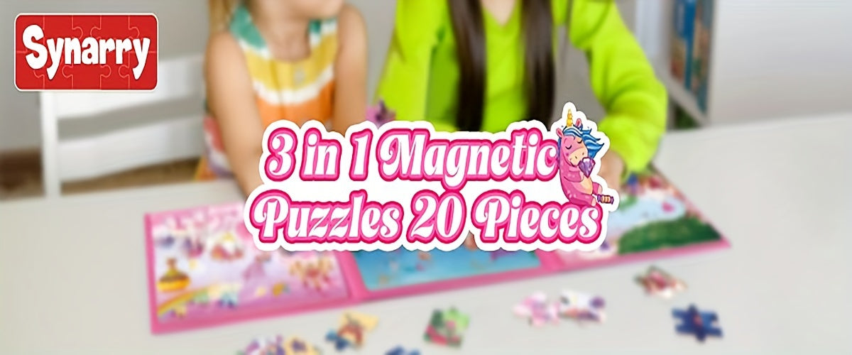 Magnetic Puzzle Book for Girls Ages 3 4 5 6 Unicorn Mermaid Princess 20pcs Travel Toy Toddler Busy Book Car Airplane Road Trip - Birthday Gift
