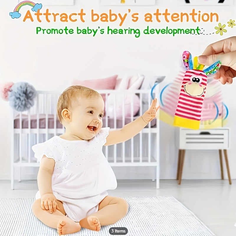 Baby Wrist Bell Rattle Socks - Newborn Cartoon Animal Wrist Rattles & Socks Set, Soft Colorful Sensory Toy for Infants Boys Girls, Baby Shower Birthday Gift