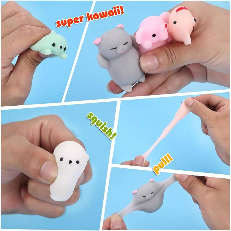Mochi Animal Squishies 24 Pack with Storage Box, Mini Soft TPR Squeeze Toys for Kids, Birthday Party Favors, Classroom Prizes and Easter Basket Stuffers
