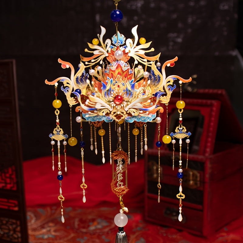 3D Metal Puzzle Phoenix Crown – Elegant Blue & Gold Intricate Model with Beads & Tassels, Unique DIY Assembly Gift for Teens Adults Boyfriend Girlfriend Birthday Christmas