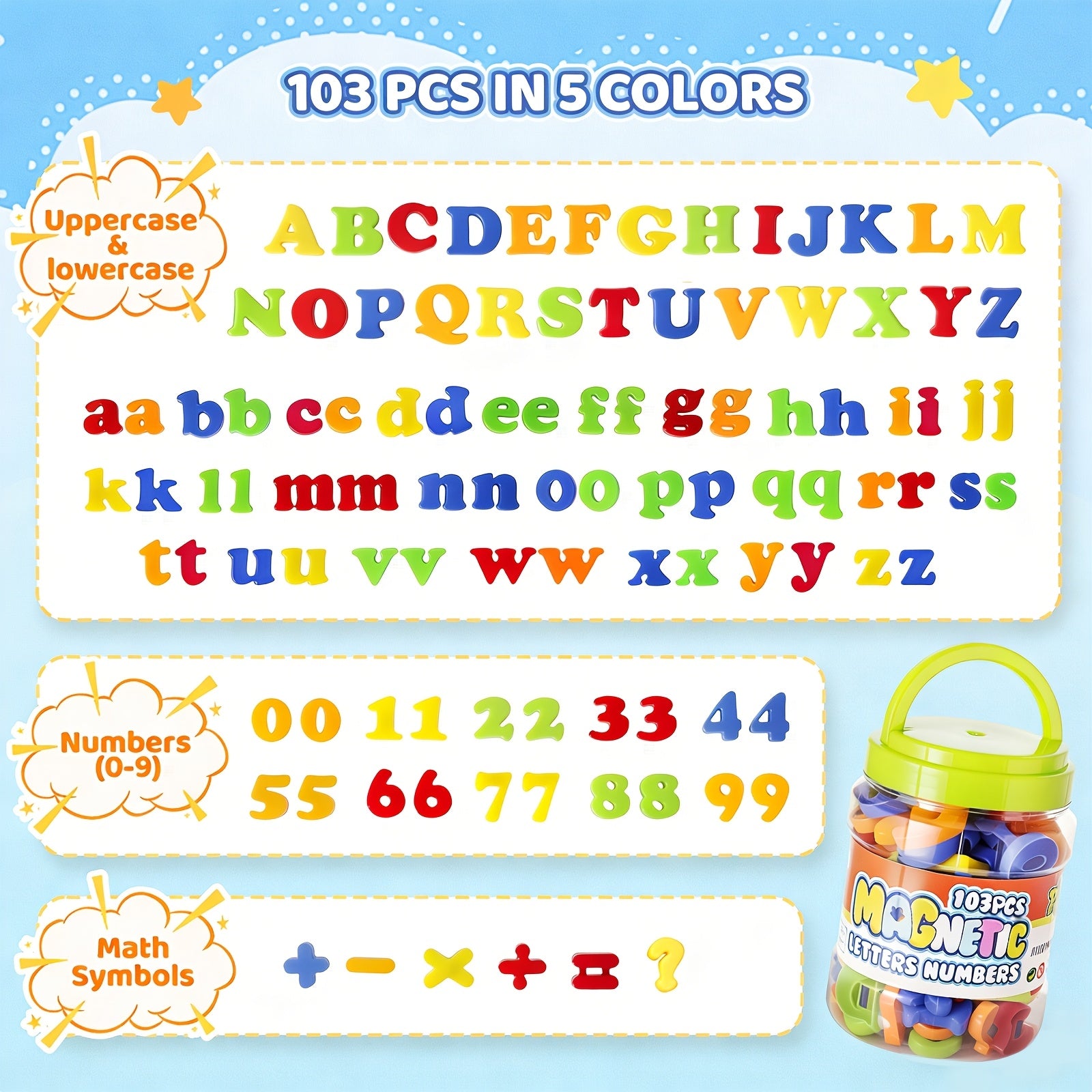 Magnetic Letters and Numbers for Fridge – 103pcs ABC 123 Educational Toy with Uppercase & Lowercase Letters and Numbers 0-9 for Spelling, Counting & Preschool Learning