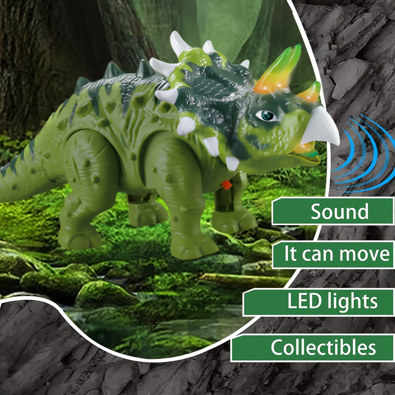 Walking Triceratops Dinosaur Toy with LED Lights & Roaring Sounds - Auto-Walk Dino Toy for Kids Halloween Birthday Christmas Gift for Boys Girls